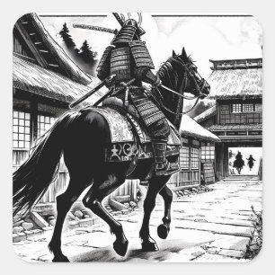 Epic Samurai Rider Manga Art Print Quadratischer Aufkleber