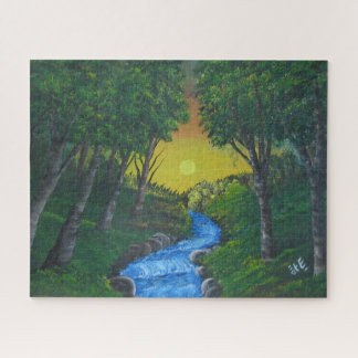 Epic Sunset Forest Stream Einzigartige Landschaft