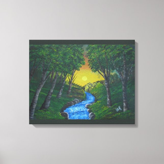 Epic Sunset Forest Stream Einzigartige Landschaft Leinwanddruck (Vorderseite)