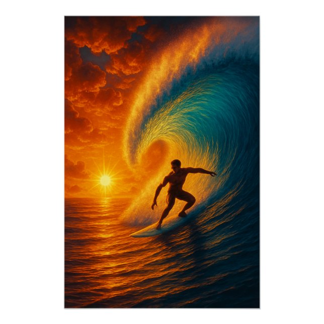 Epic Sunset Wave Surfer - Ocean Art Poster (Vorderseite)