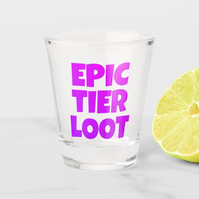 Epic Tier Loot Gamer Neon Lila Text Schnapsglas (Vorderseite)