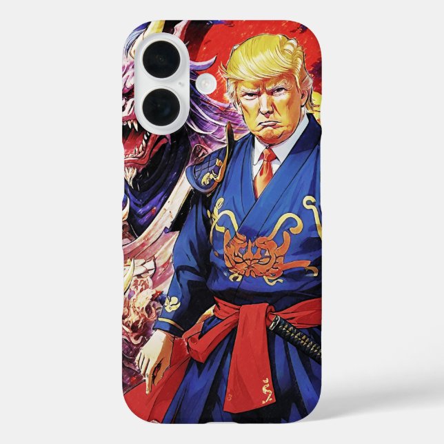 Epic Trump Samurai Anime iPhone 16 Hülle (Rückseite)