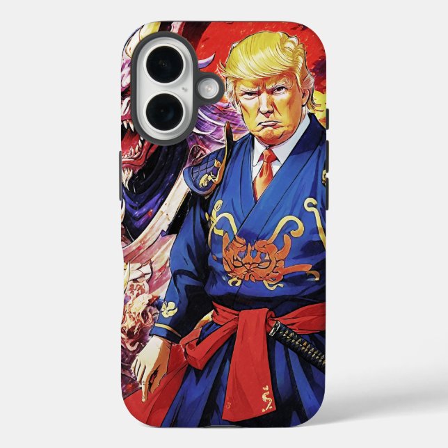 Epic Trump Samurai Anime iPhone 16 Hülle (Rückseite)