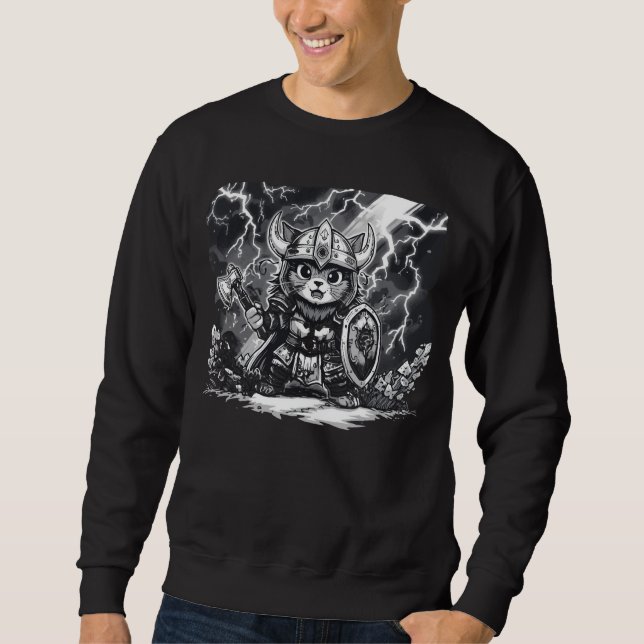 Epic Viking Cat Warrior with Axe & Shield Sweatshirt (Vorderseite)