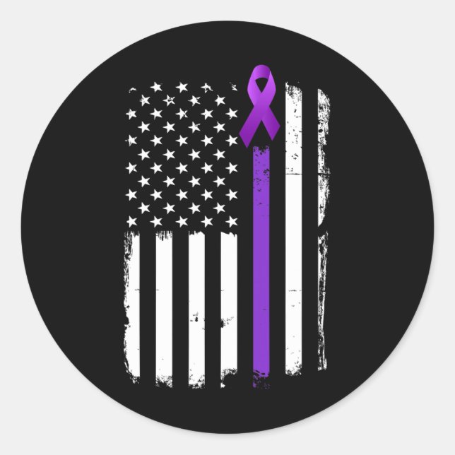 Epilepsie Awareness American Flag Lila Day Ribbon Runder Aufkleber (Vorderseite)