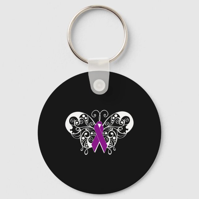 Epilepsie Awareness Lila Ribbon Butterfly Schlüsselanhänger (Vorderseite)