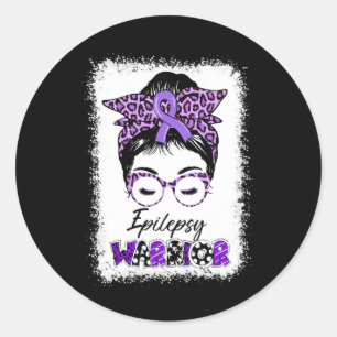 Epilepsie Awareness Messy Bun Warrior Leopard Bynd Runder Aufkleber