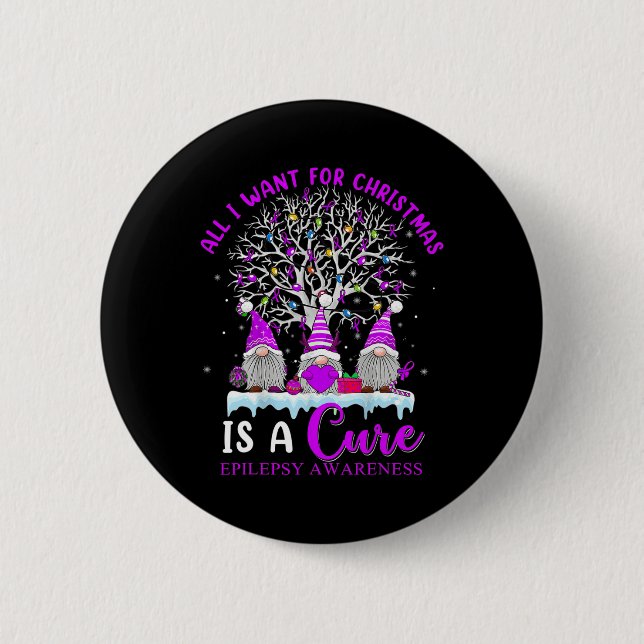 Epilepsie Awareness Ornament Weihnachtsbaum Gnomes Button (Vorderseite)