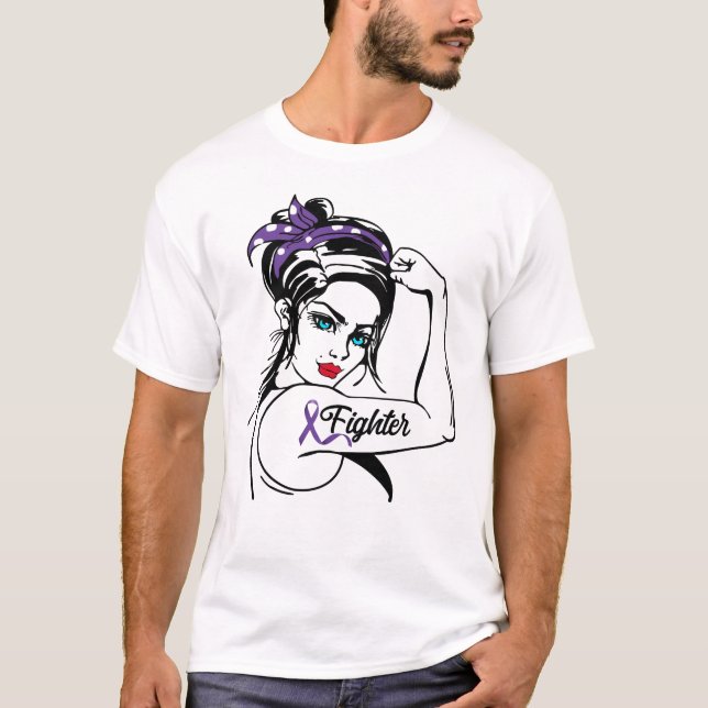 Epilepsie Awareness Rosie Riveter Fighter Ribbon T-Shirt (Vorderseite)