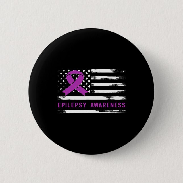 Epilepsie-Bewusstsein Amerikanische Flagge Lila Ba Button (Vorderseite)
