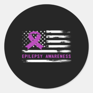 Epilepsie-Bewusstsein Amerikanische Flagge Lila Ba Runder Aufkleber