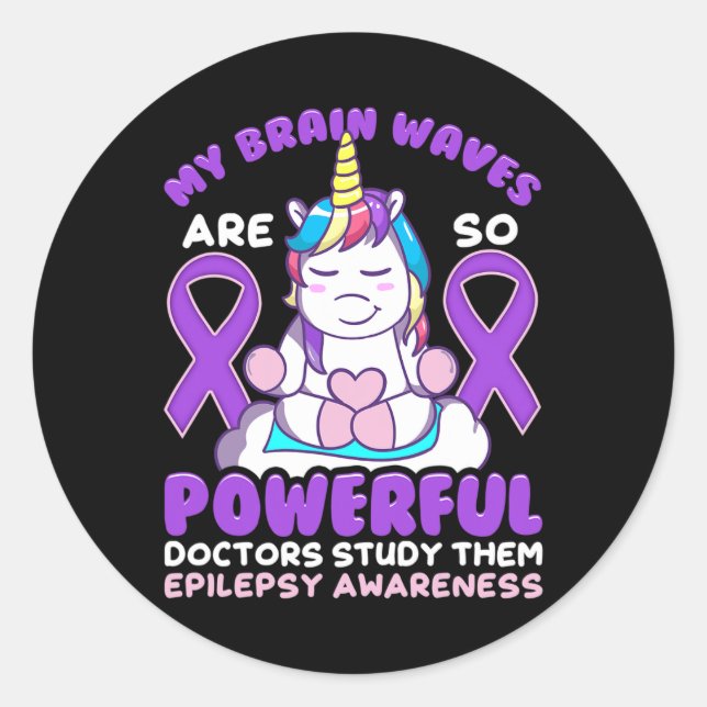 Epilepsie Bewusstsein Niedlich Unicorn Lila Ribbon Runder Aufkleber (Vorderseite)