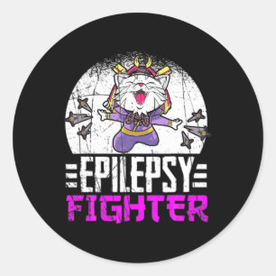 Epilepsie Bewusstseinsmonat Ninja Katzenepilepsie  Runder Aufkleber