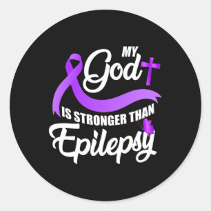 Epilepsie Bewusstseinsribbon Mein Gott ist stärker Runder Aufkleber
