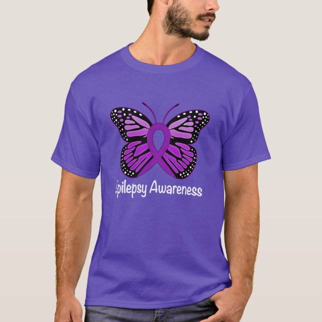 Epilepsie-Schmetterlings-Bewusstseins-Band T-Shirt (Vorderseite)