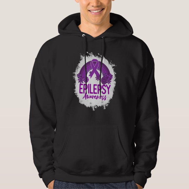 Epilepsy Awareness Bleached Rainbow Purple Ribbon Hoodie (Vorderseite)