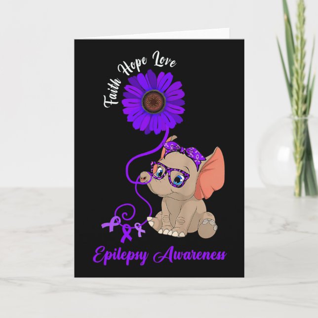 Epilepsy Awareness Elephant Faith Hope Love Sunflo Karte (Vorderseite)
