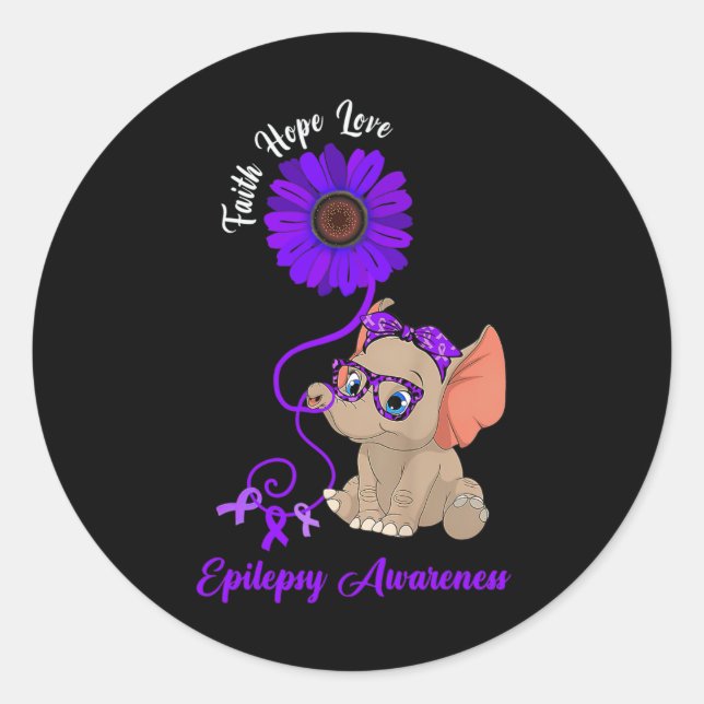 Epilepsy Awareness Elephant Faith Hope Love Sunflo Runder Aufkleber (Vorderseite)