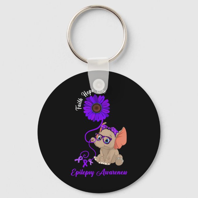 Epilepsy Awareness Elephant Faith Hope Love Sunflo Schlüsselanhänger (Vorderseite)