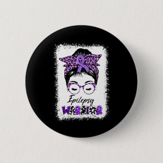 Epilepsy Awareness Messy Bun Warrior Leopard Banda Button