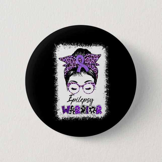 Epilepsy Awareness Messy Bun Warrior Leopard Banda Button (Vorderseite)