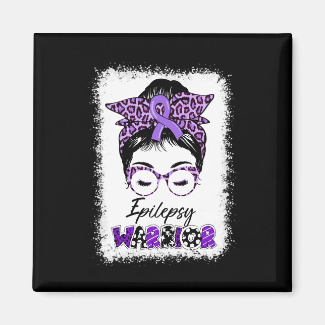 Epilepsy Awareness Messy Bun Warrior Leopard Banda Magnet (Vorne)