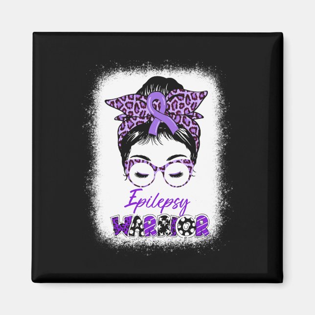Epilepsy Awareness Messy Bun Warrior Leopard Banda Magnet (Vorne)