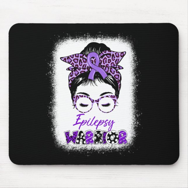 Epilepsy Awareness Messy Bun Warrior Leopard Banda Mousepad (Vorne)