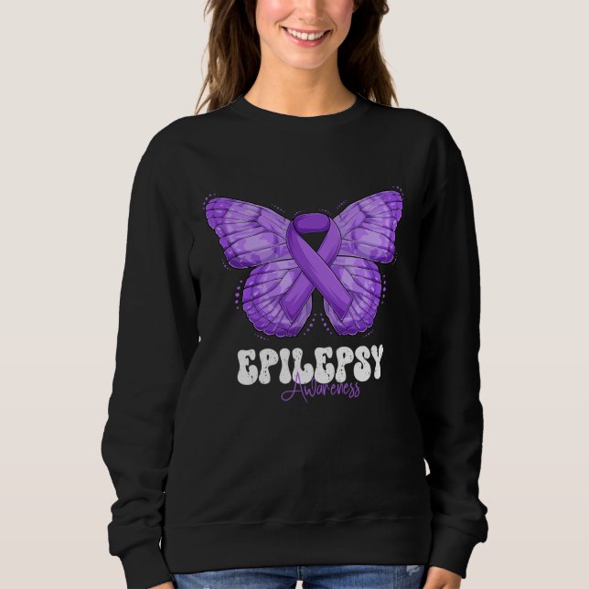 Epilepsy Awareness Month Purple Ribbon Butterfly Sweatshirt (Vorderseite)