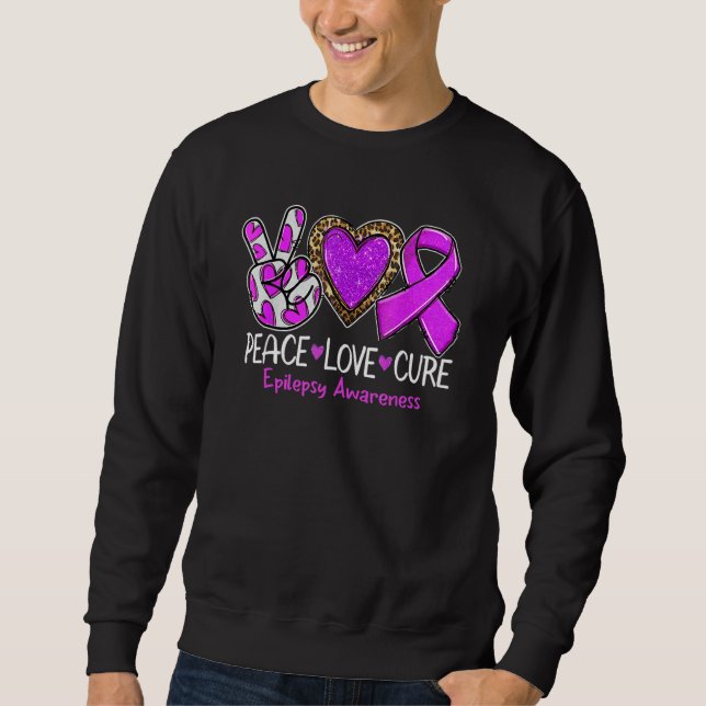 Epilepsy Awareness Peace Love Cure Purple Ribbon L Sweatshirt (Vorderseite)