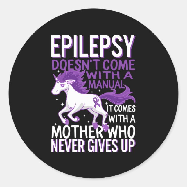 Epilepsy Awareness Unicorn Purple Ribbon Seizure D Runder Aufkleber (Vorderseite)