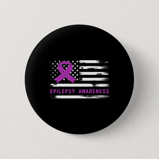 Epilepsy Awarness American Flag Purple Ribbon  Button (Vorderseite)
