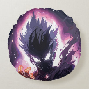 Epische Anime-Monster-Illustration Rundes Kissen