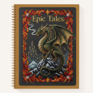 Epische Geschichten Bestickter Drache & Schloss Jo Notizbuch