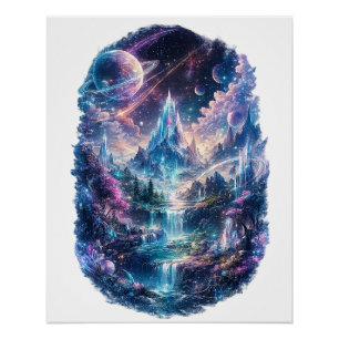 Epische kosmische Fantasy-Welt-Kunst Poster