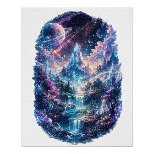 Epische kosmische Fantasy-Welt-Kunst Poster (Vorderseite)