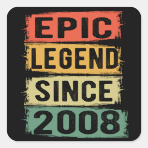 Epische Legende seit 2008 Vintage 2008 Geburtstags Quadratischer Aufkleber
