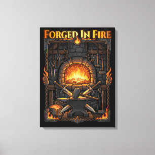 Epische Schmiede Esse Amboss und Schwerter Fantasy Leinwanddruck
