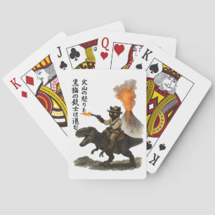 Epische schwarze Katzen-Cowboy-Reitdinosaurier mit Spielkarten