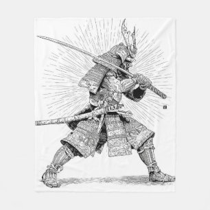 Epische schwarze Samurai-Krieger-Tinte-Zeichnung-D Fleecedecke
