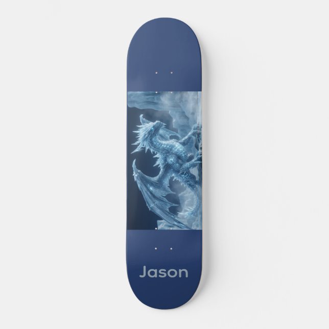 Epischer 3D-Blau-Eis-Drache  Skateboard (Vorderseite)