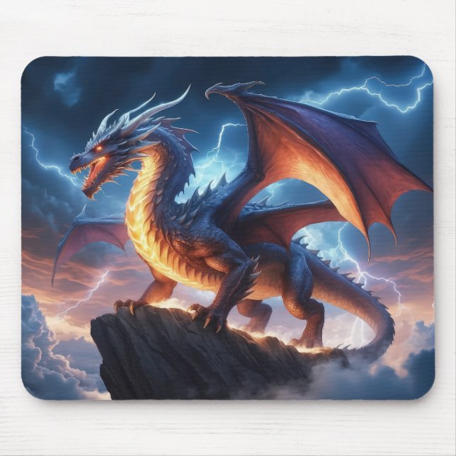 Epischer Blitz-Drache Fantasy-Gaming-Mauspad Mousepad (Vorne)