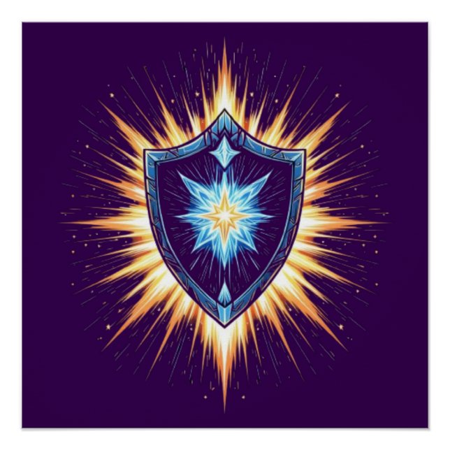 Epischer Fantasy-Schild mit strahlendem Energieaus Poster (Vorderseite)