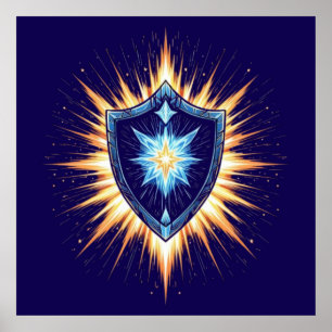 Epischer Fantasy-Schild mit strahlendem Energieaus Poster