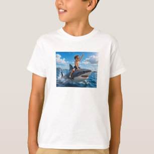 Epischer Hai-Reiter-Ozean-Abenteuer-Kinder-T-Shirt T-Shirt