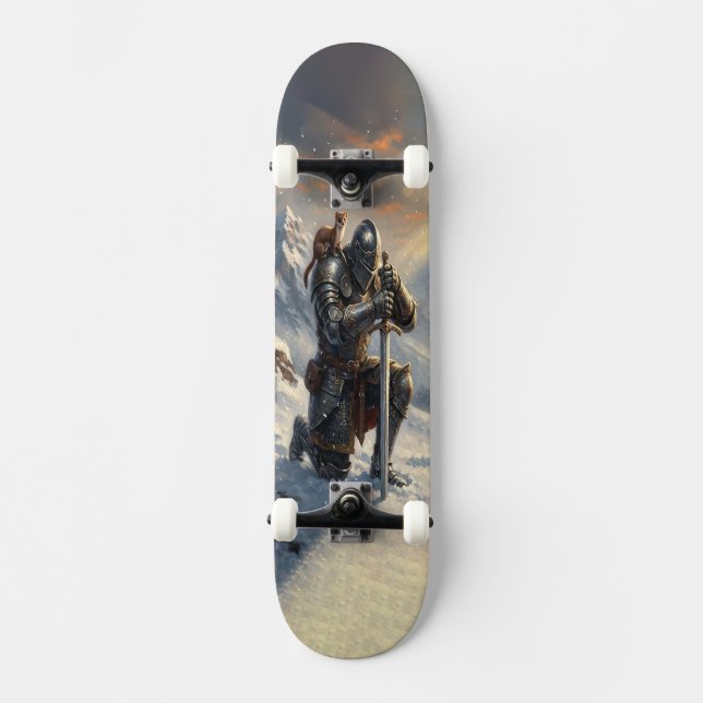Epischer Ritter & Hermelin Fantasy-Kunst  Skateboard (Vorderseite)