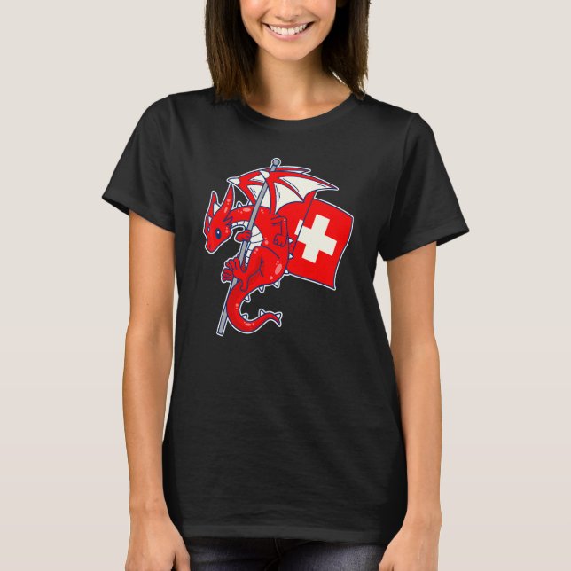 Epischer Schweizer Drache  Stolz Schweizer Flagge T-Shirt (Vorderseite)