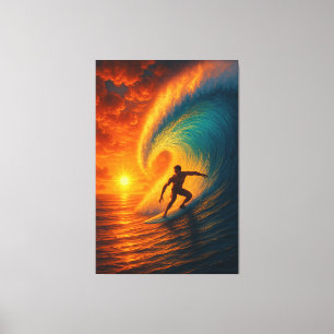 Epischer Sonnenuntergang-Surf-Welle – Leinwand-Wan Leinwanddruck