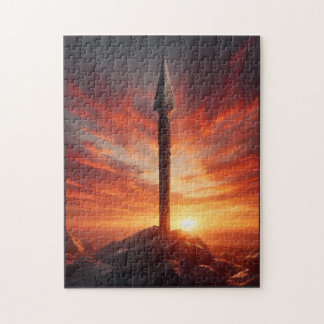 Epischer Speer in einer mystischen Sonnenuntergang