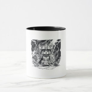 Epischer Wikinger-Katz-Krieger mit Axt und Schild Tasse